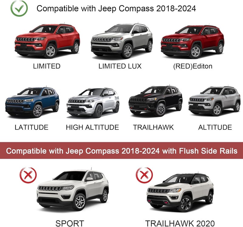 KINGGERI 260lbs Roof Racks Cross Bars Fit for Jeep Compass 2018-2025, Aluminum Heavy Duty Roof Rails Crossbars Rooftop Cargo Basket Carrier Bag Luggage Rails Kayak Canoe Snowboard Skiboard Bike - Image 2